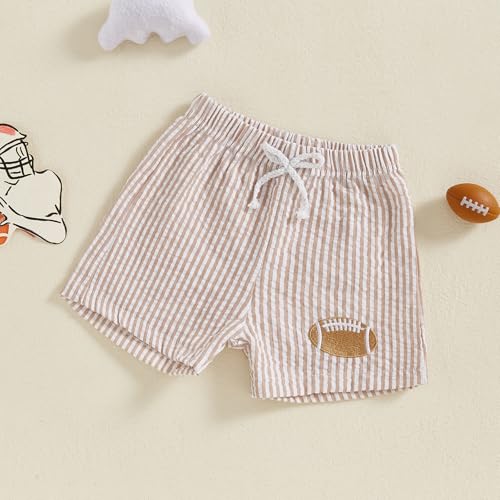 Toddler Boy Girl Seersucker Shorts Golf Cart/Tractor/Football/Baseball Embroidery Boxer Shorts Striped Linen Bottoms3