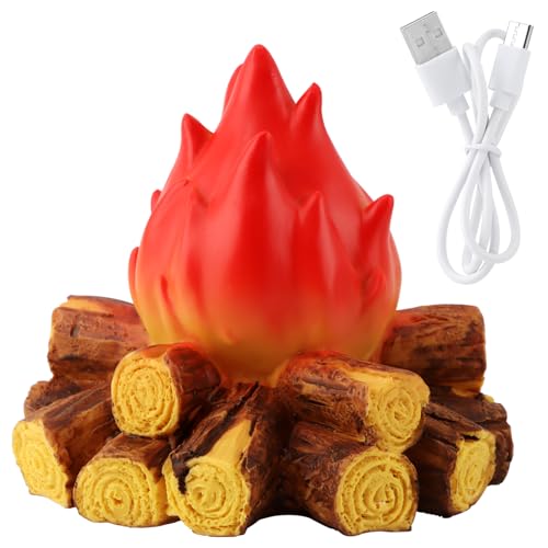 XuYelora Fake Campfire Night Light, 3D LED Fake Fire Pit Firewood Lamp, Artificial Fire Flame with Realistic Log Flameless Candle for Halloween Christmas Festival Campfire Party Decoration(Size:1pc)