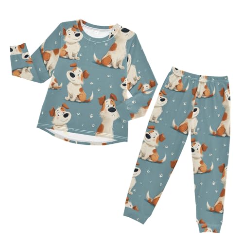 Long Sleeve Pajama Set for Girls Boys Kids,Cute Puppy Pattern Print Comfy Nightwear Soft Loungewear,Family Matching PJs Underwear Set 6T
