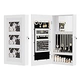 Bonnlo Jewelry Armoire with Photo Frame, 23.62 x 11.81 x 3.55 inch, Small Storage Jewelry Cabinet Organizer, Wall Mount (White)，Chic Bedroom Furniture & Gift for Women