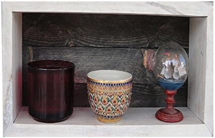 Wood/Wooden Shadow Box Display With Backing - 16" x 6" - Two Tone - Antique White/Carbon Grey - Rustic Decorative Reclaimed Distressed Vintage Appeal