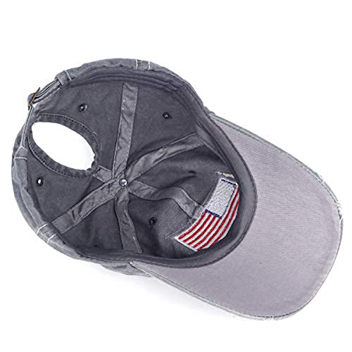 Image of IZUS Ponytail-Baseball-Hats for Womens Distressed-American-Flag-Embroidered-Caps Washed-Cotton Trucker Dad-Hat for Adult