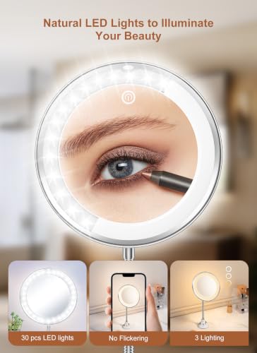 Image of 10x Magnifying Mirror with Light,Gooseneck Travel Make up Mirror 3 Lighting