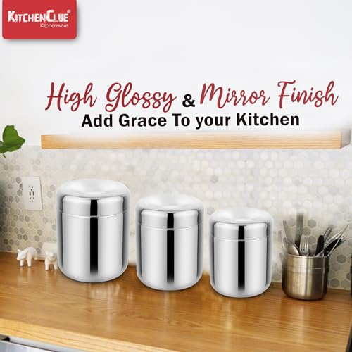 Image of 304 Grade Stainless Steel Canisters /Containers Set Of 3 Pcs (350, 550 & 700ml) Permanent Laser Design - Maple, Looks Beautiful, Attractive & Elegant - Durable, Safe & Unbreakable