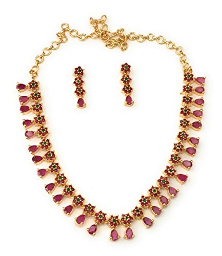 Image of Sasitrends Micro Gold Plated Peacock AD Stone Studded Jewellery Set