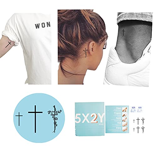 Tattoo Tech Long Lasting Temporary Tattoos - Realistic Floral Cross