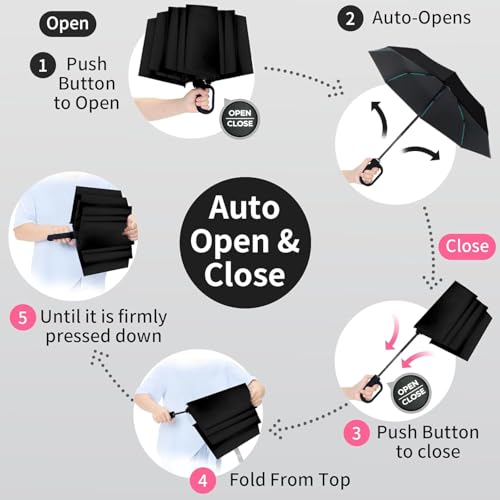 Image of Contacts Compact Folding Umbrella - Windproof Travel Umbrella with Automatic Open /Close, Waterproof, UV Protection, Portable Umbrella for Men, Women & Kids