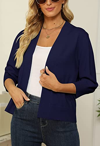 Image of Women's 3 /4 Sleeve Cropped Cardigan Sweater Open Front Short Shrugs Cardigans Lightweight Sweaters
