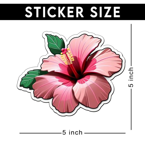 Image of Soft Pink Hibiscus Flower Sticker Tropical Floral Vinyl Decal Waterproof Aesthetic Cute Flower Sticker for Laptop Water Bottle Car Bumper Notebook Scrapbook Gift