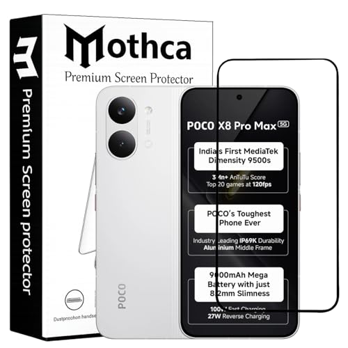 Image of Mothca Advanced Tempered Glass Screen Protector Compatible for Poco X8 Pro Max with Edge to Edge Coverage - Case Friendly, Anti-Scratch & Bubble-Free Installation Kit