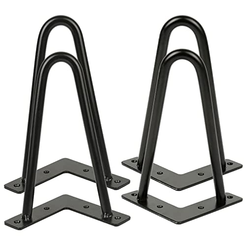 MINGYI Jambe de Table en Épingle à Cheveux, Lot de 4 Pieds Hairpin, Pieds Hauteur 20 cm, Pieds en Acier, Noir A Cover