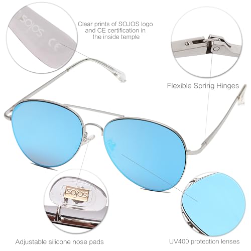 Image of SOJOS Classic Aviator Sunglasses for Women Men Metal Frame Spring Hinges SJ1030
