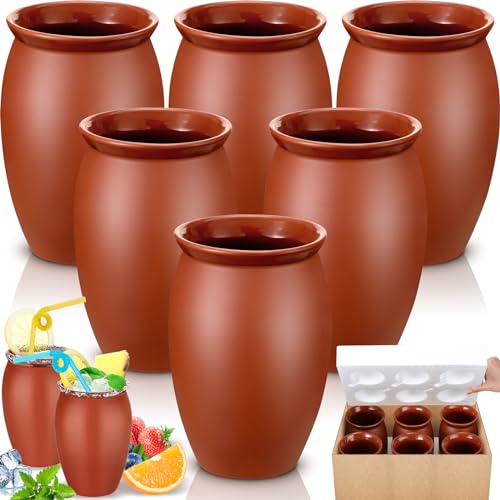 Gejoy 6 Pcs 35 oz Cantaritos De Barro Mexicanos Large Cantaritos Shooters Pottery Cocktail Glasses for Margaritas Mojitos Mexican Mexicanos Cocktail Cups