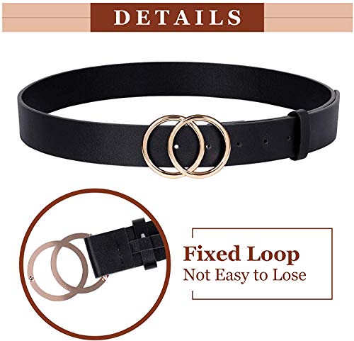 Jasgood Women Leather Belt Plus Size Pu Leather Waist Belt For Jeans Pants With Double O Ring,A-Black, Fit Size 50"-56" #TOP1