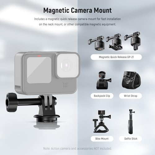 NEEWER Magnetic Neck Mount Compatible with GoPro Hero 13 12 11 MAX DJI Action 4 Insta360 iPhone 15 Pro Max Samsung S23, Quick Release Flexible POV Action Camera Neck Mount Adapter & Phone Holder, GP15 - Thumbnail 6
