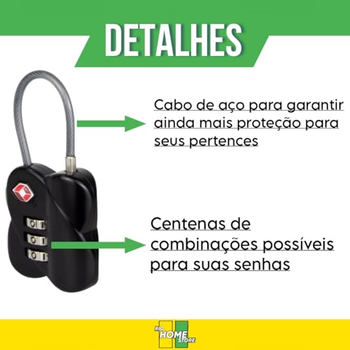 Cadeado De Segredo Código Tsa Personal Executive Haste Flexível Mala Mochila (Cabo de Aço Reforçado)