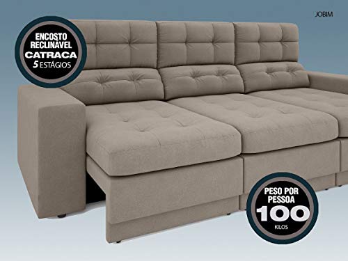 Sofá 3 Lugares Retrátil e Reclinável Jobim Suede Bege