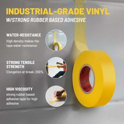 Image of RED WOLF 5 Pack Yellow Electrical Tape 3 /4 Inch x 66 Ft Industrial Grade UL /CSA Listed 7 Mil Thick Flame Retardant High Temp Waterproof Electrical PVC Tape Electric Super Vinyl Rated 600V
