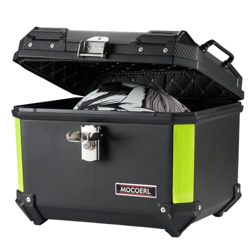 MOCOERL Maleta para Moto ABS, Baul Moto 45L, Top Case Moto para Soporte Universal, Maleta Trasera con Reflector y Cojín Trasero, Negro