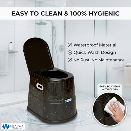 Image of Veayva Heavy Duty Portable Indian Toilet to Western Convertor | Toilet Stool | Toilet Commode for Patients | Indian Commode Stool | Portable Toilet Seat for Adult, Handicap People, BLACK, Plastic