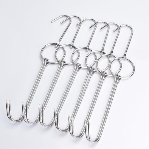 Alele 6PCS 12.5inch Double Meat Hooks,Stainless Steel Poultry Hook Roast Duck Bacon Shop Hook BBQ Grill Hanger Cooking Tools Accessories
