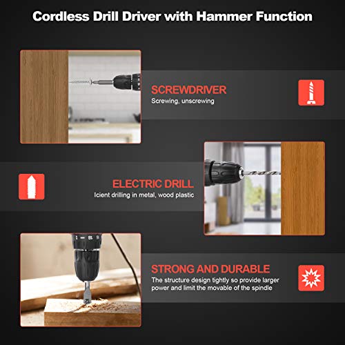 runhua Akkuschrauber 21V, Akku-Bohrschrauber mit 2 1500mAh Akkus, 2 Variable Drehzahlen Schlagbohrmaschinen, 28… – Bild 6