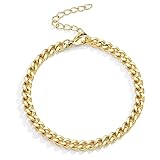 Poxtex Gold Cuban Bracelet for Women, 14K Real Gold Plated Jewelry Waterproof, 7'+2' Dainty Adjustable Link Chain Bracelet Trendy, Dainty Cuban Chain Bracelet Gift for Women