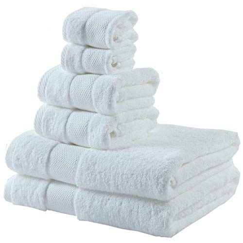 BUNDMAN Set Asciugamani 2 Asciugamano da Bagno Grandi 2 Asciugamani Viso Mani e 2 Mini-Asciugamani in Cotone Morbido Ospite Asciugamano Set di 6 Pezzi per Bagno Hotel, Bianco