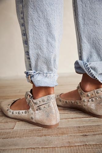 Arqa Womens Buttery Soft Leather Stud Mary Jane Flats Studded Embellishments Decoration Vintage Flats Ankle-Strap Design Buckle Closures Rounded Square Toe Shoes3