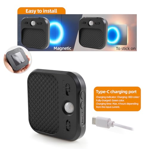 Image of Motion Sensor Night Light Black, Rechargeable Magnetic Night Light with 3 Color Temperatures & Stepless Dimming, Timer Function, Soft Downward Anti-Glare Light for Hallway Stairs Closet Bedroom RV