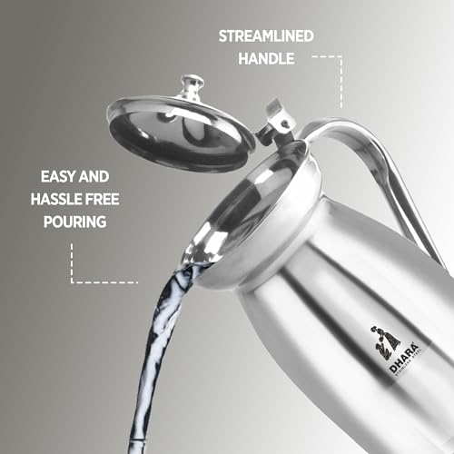 Image of Dhara Stainless Steel Jug for Water, Rust Free 2 Litre Jug with Streamlined Handle & Lid for Home and Restrurent Use