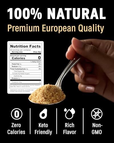 SUKRIN GOLD 100% Natural Sugar Free Brown Sugar Substitute with Erythritol & Stevia Brown Sugar Zero Calorie Sweetener, Granulated Gluten Free Non-GMO Kosher Blood Sugar Vegan Keto Friendly, 1.1LB Bag