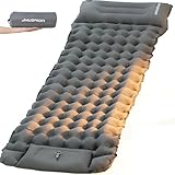 HAUSPROFI Isomatte Camping, 10cm Ultraleicht Camping Luftmatratze mit Fußpumpe & Kissen, Aufblasbare Matratze Kompakte und Leichte, Campingmatte für Wandern Strand Outdoor, Armeegrün, Grau