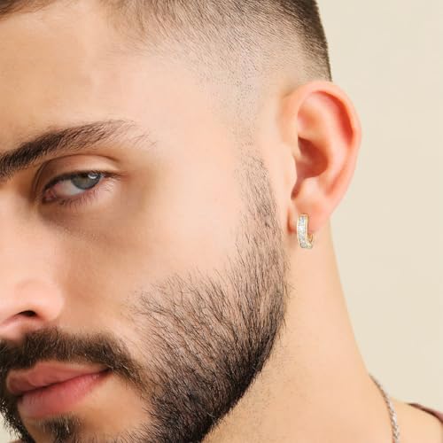 KRKC Hoop Earrings for Men S925 Sterling Silver Hypoallergenic Hoop Earrings, 14K Gold Plating Round Circle Earrings For Men Women3