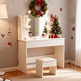 Coiffeuse moderne blanche – pour chaque maison : design blanc élégant s'adapte à la chambre à coucher, dressing, toilettes d'invités ! Ensemble complet (table + miroir + tabouret) – Cadeau idéal pour les adolescentes et les femmes, mise à niveau de la routine d'auto-soins comme table de vanité