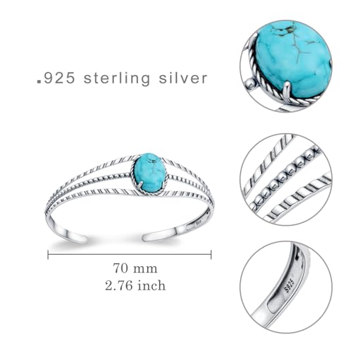 925 Sterling Silver Real Turquoise Cuff Bracelet - Genuine Turquoise Western Jewelry for Women - Silver Cuff Bracelet4