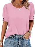 Tops for Women Trendy Crewneck Short Sleeve Shirts Plus Size Women's Clothing to Hide Belly Fat Loose Fit Spring Summer Outfits Pink XL