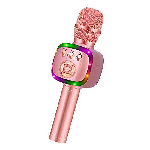 BONAOK Wireless Bluetooth Karaoke Microphone with Dual Sing, LED Lights, Portable Handheld Mic