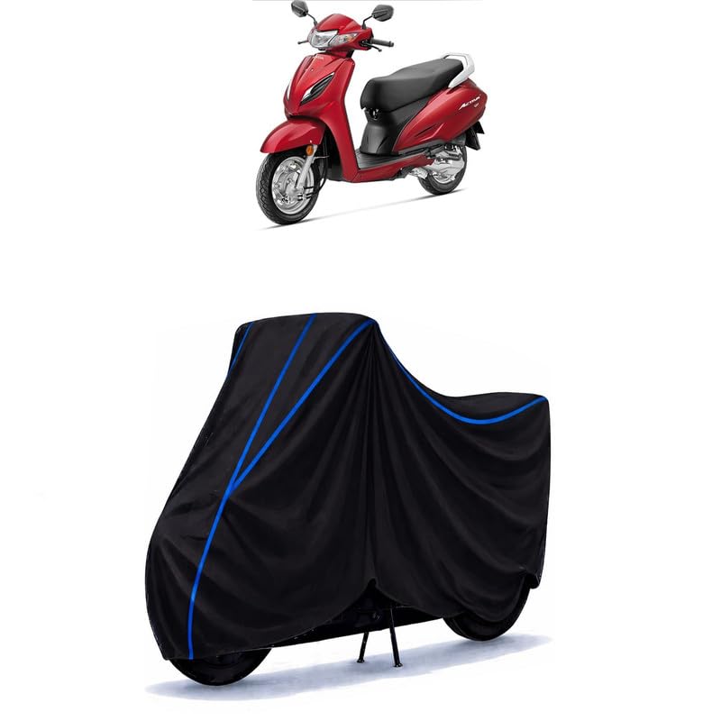 Image of Scooty Cover Water Resistant for Activa 125 | Universal Scooter & Bike Cover | Heavy Duty UV Dust, Rain & Scratch Protection | Elastic Fit All Weather Indoor Outdoor | Black with Blue Piping