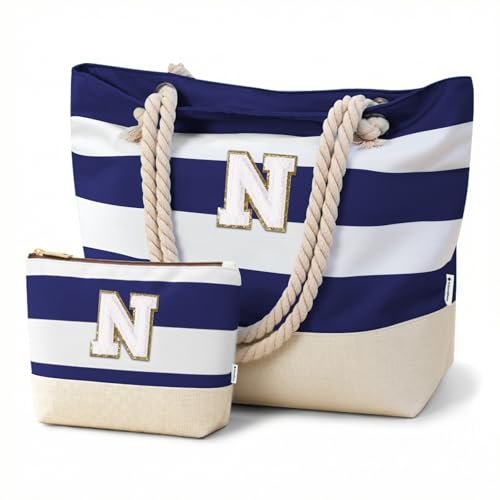 Image of Vavabox Initial Beach Tote Bag for Women, Water-resistant Travel Beach Bag Pool Bag Set, Birthday Gifts for Women Mom