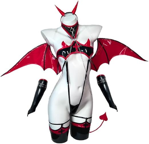 Costume d'infirmière en PU noir femme lingerie sexy diable cyber ange