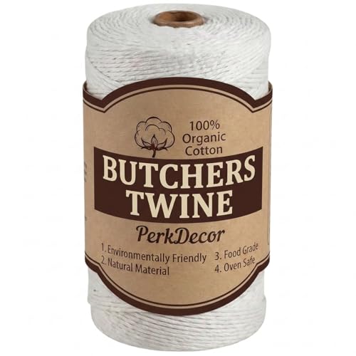 PerkDecor 400 Feet 100% 2mm Natural Cotton Cooking Twine Food Grade Butcher Twine String for Kitchen Roasting Baking Turkey Tying Meat Prep Crafts Gift Wrapping and Home Uses