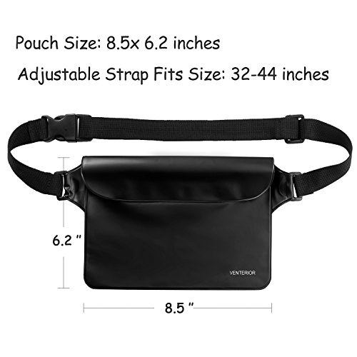 Waterproof Waist Pouch 2-Pack | Beach Accessories Waterproof Fanny Pack Dry Bag For Swimming Snorkeling Sailing Kayaking Pool Water Parks | Keep Your Phone Wallet Safe And Dry (Black & Black) #TOP3