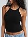 ZeroBound Built in Bra Tank Tops for Women - High Neck Racerback Tank Tops, Casual Basic Ribbed Going Out Top Sleeveless Garment Black M