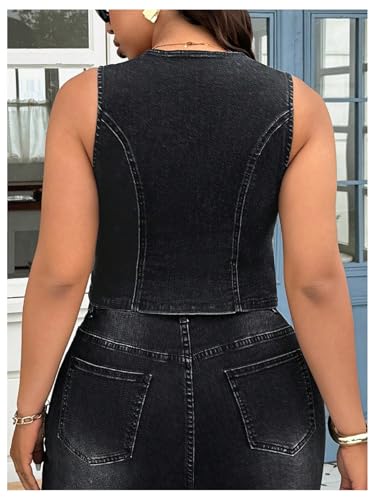 Floerns Women's Plus Size Embroidery Denim Vest Sleeveless Button Down Jean Waistcoat3