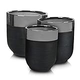 Luxury Large Outdoor / Indoor Planters, Flower Pot, Round Ceramic Garden, Patio, Porch & Decking Planters, Plant Pots with Matt Black & Silver Chrome Finish by C.O.S.Y