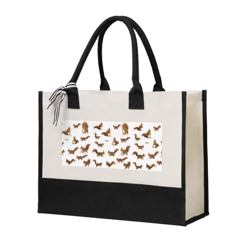 Sac en toile imprimé écureuil pour femme, le cabas beige idéal pour les courses et cours