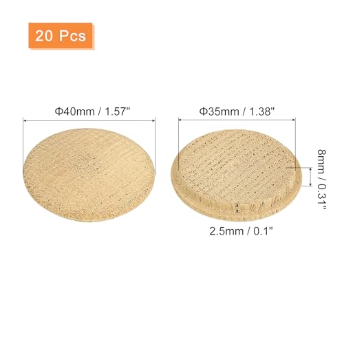 Image of uxcell 20 Pcs 1.38 x 1.57 Inch Wood Hole Plugs, Wooden Screw Hole Cover, Wood Pocket Button Plug for Chair Stair Craft Furniture Woodworking