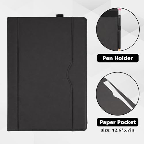 Image of TYTX Compatible with MacBook Air 13 Inch Case, for Older Version 2010-2017 Release A1369 A1466, PU Leather Laptop Case with Pocket for Papers and Pen Holder, Black