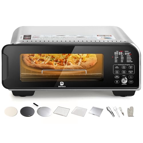 DOVSCA Pizza Oven Indoor Electric Pizza Oven Countertop with 104-800°F by NTC Countertop Pizza Oven 15 Functions Pizza Oven Brushed Stainless Steel with 10 Accessories for Multi-functions